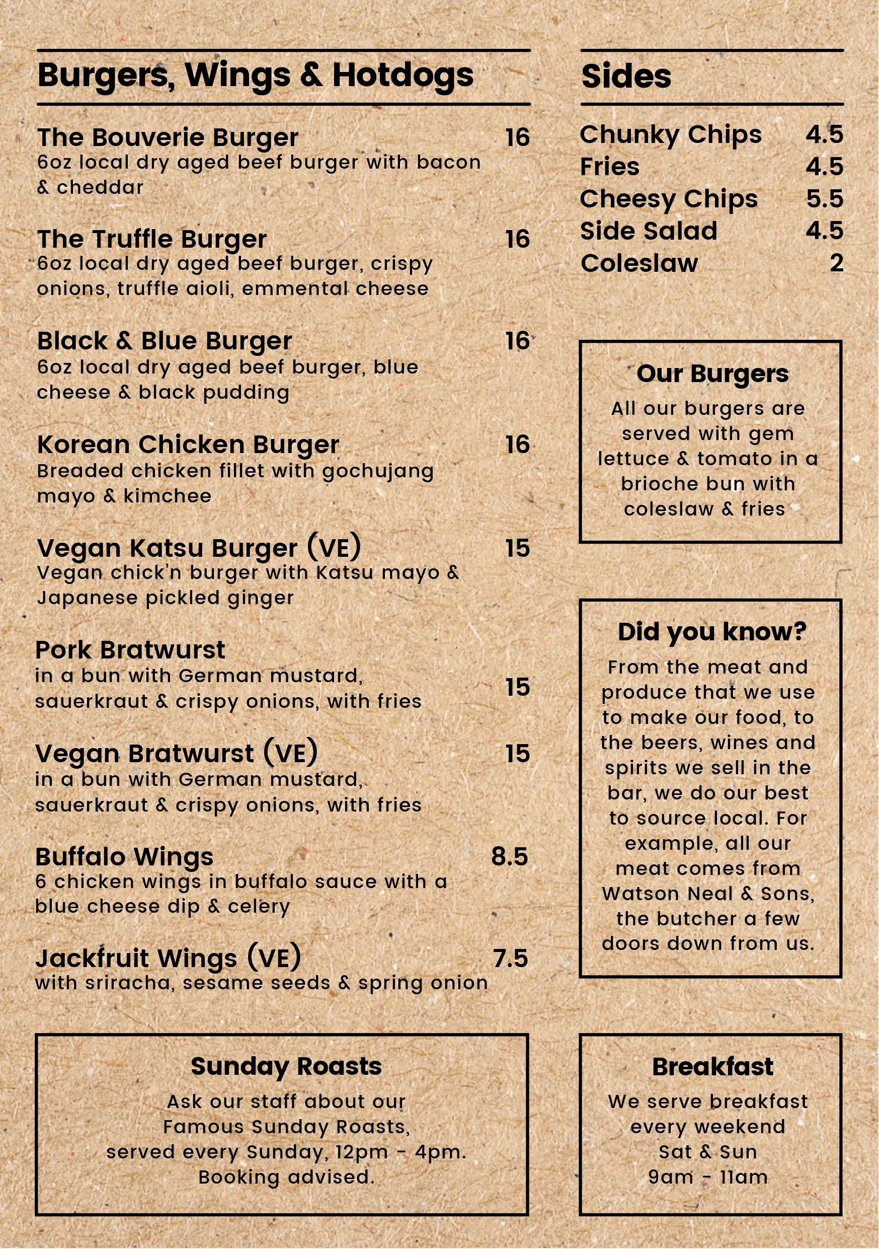 Bouverie Tap main menu page 2