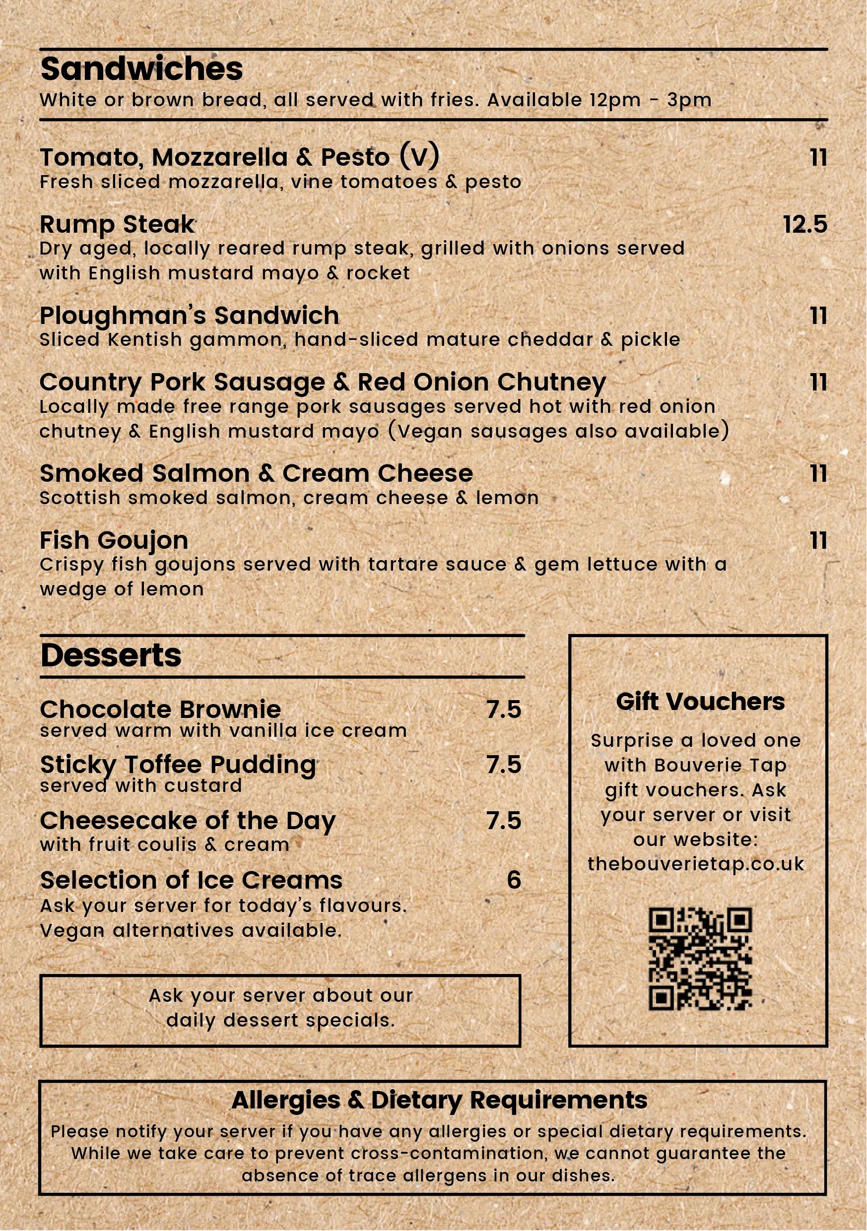 Bouverie Tap main menu page 3